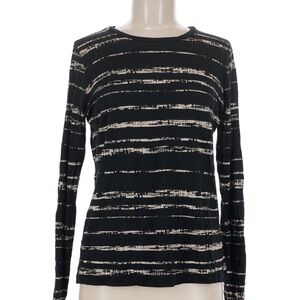 Vince Black and White Distressed Stripe Long Sleeve Top
